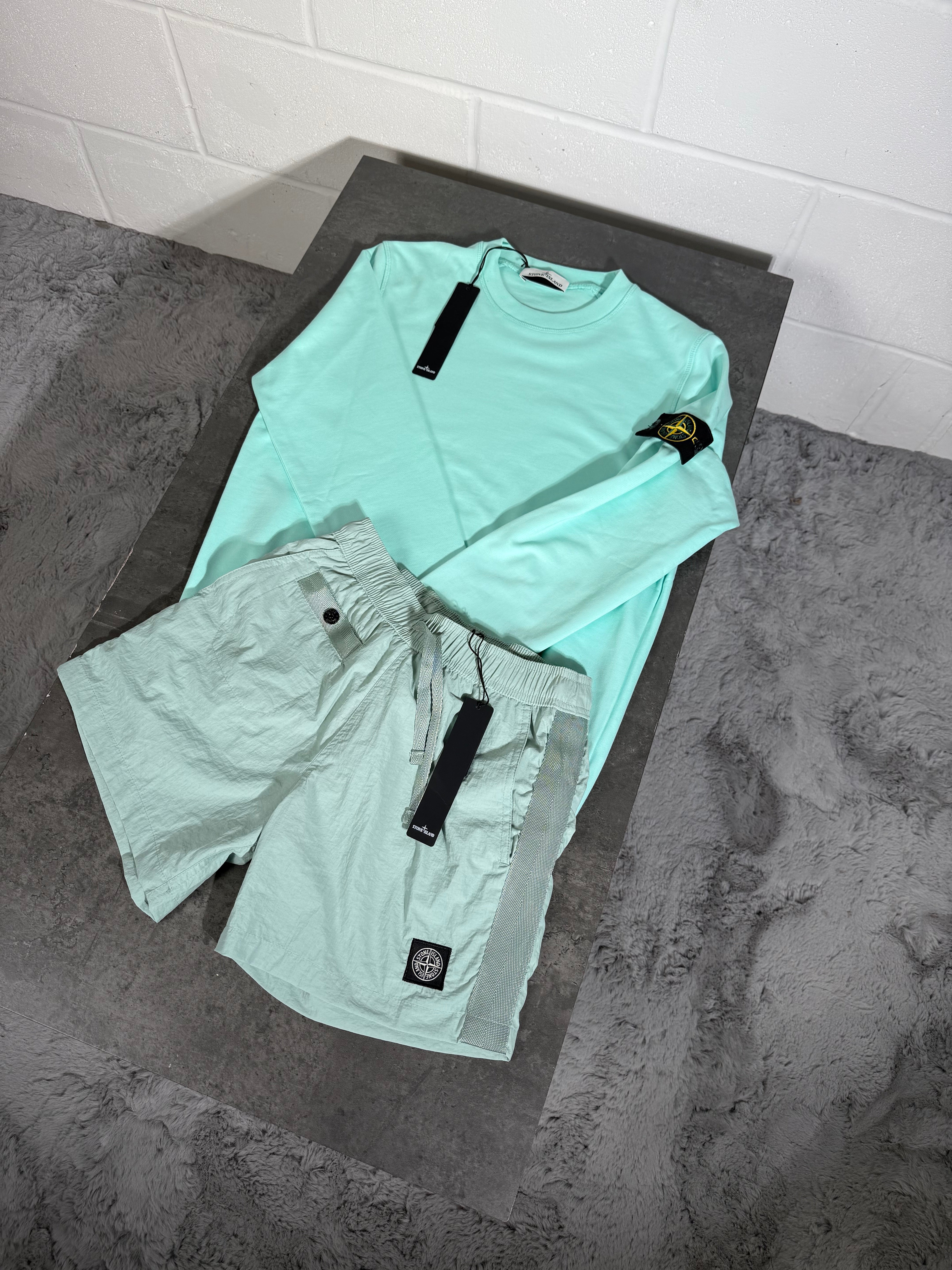 SI SHORT AND SWEATER SET Aqua