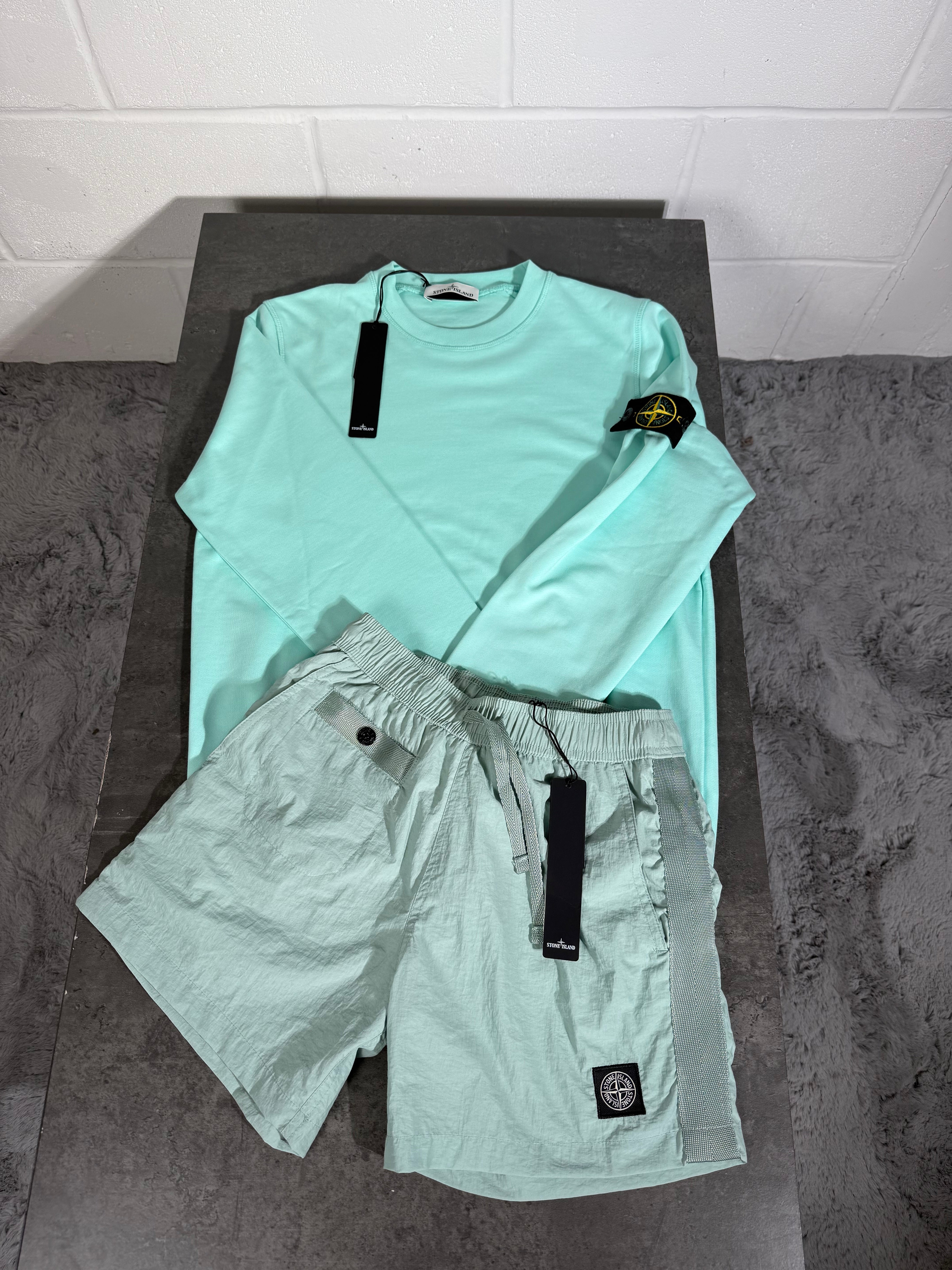 SI SHORT AND SWEATER SET Aqua